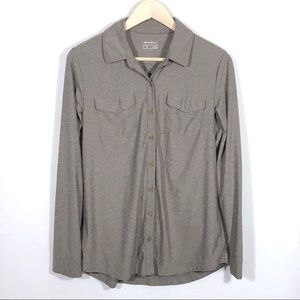 L Eddie Bauer Gray/Green Button Up Top